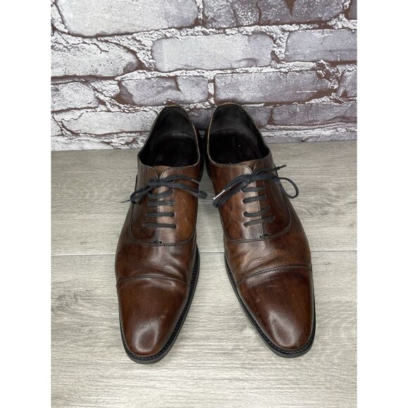 MAISON FORTE Hector Chocolate Brown Leather Cap Oxford Dress Shoes Men 12M US/45 - Picture 12 of 16